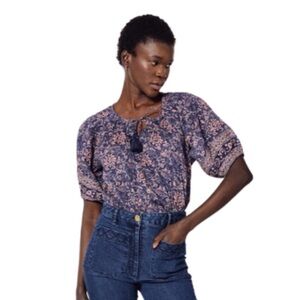 Cleobella Johanna Blouse. Size Medium. Blue/peach.